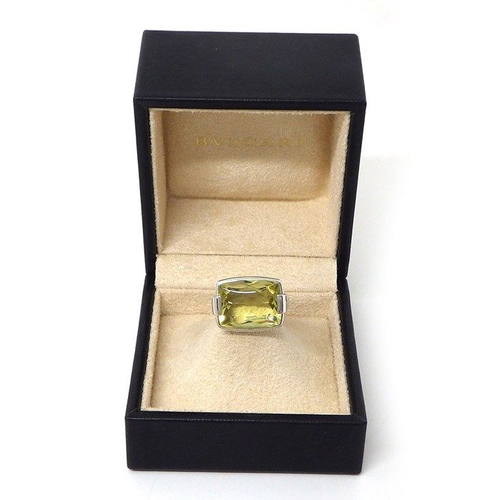 BVLGARI Allegra Square Faceted Lemon Quartz Ring in K18 White Gold
