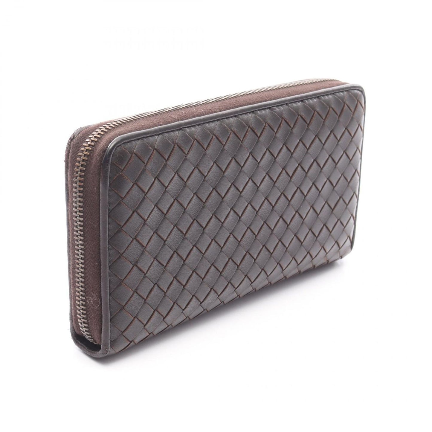 BOTTEGA VENETA Intrecciato Round Long Wallet in Dark Brown Leather