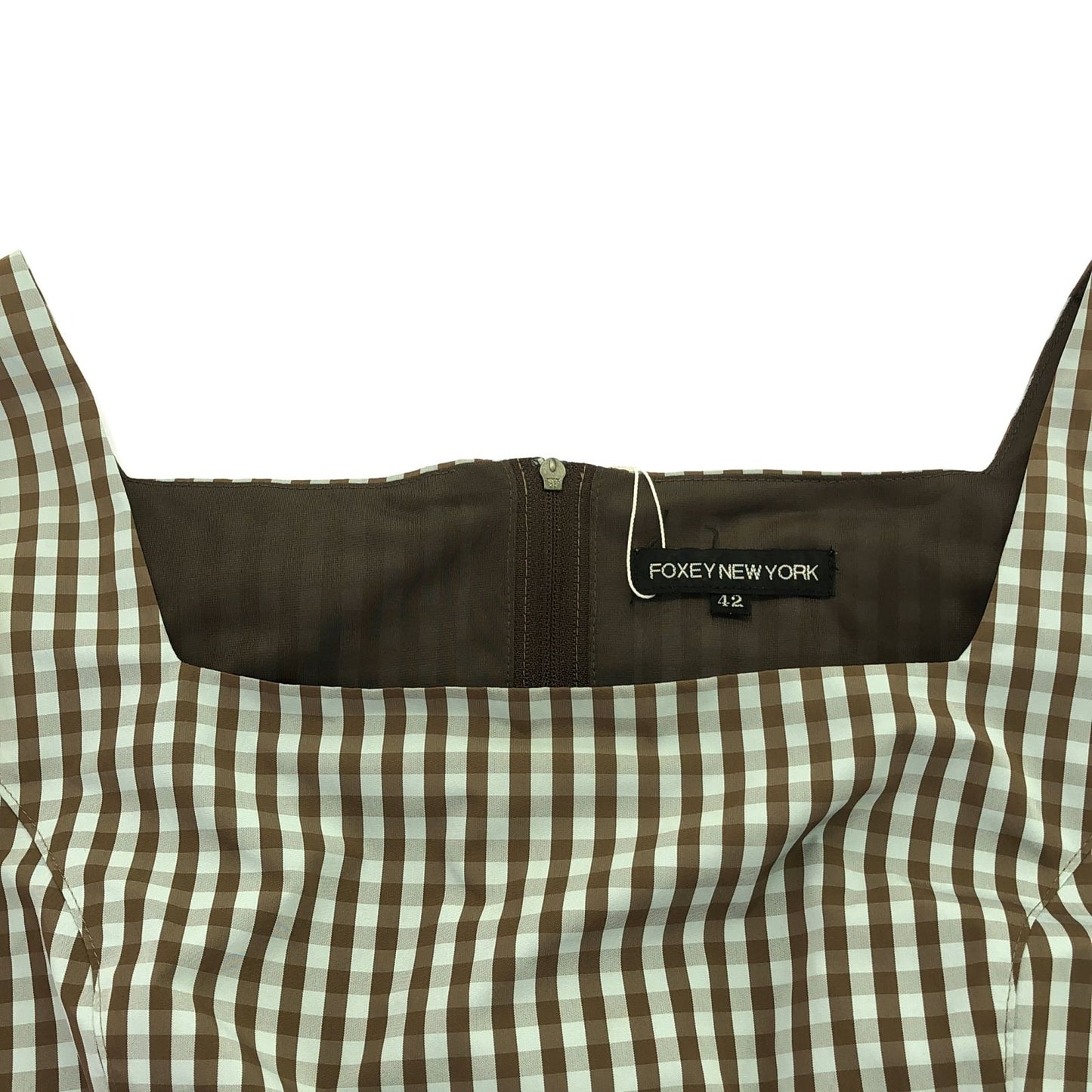 FOXEY NEW YORK Brown Gingham Check Sleeveless Dress - Size 42
