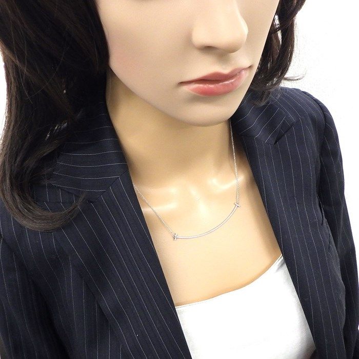 Tiffany & Co. T Smile Large Diamond Necklace in K18 White Gold