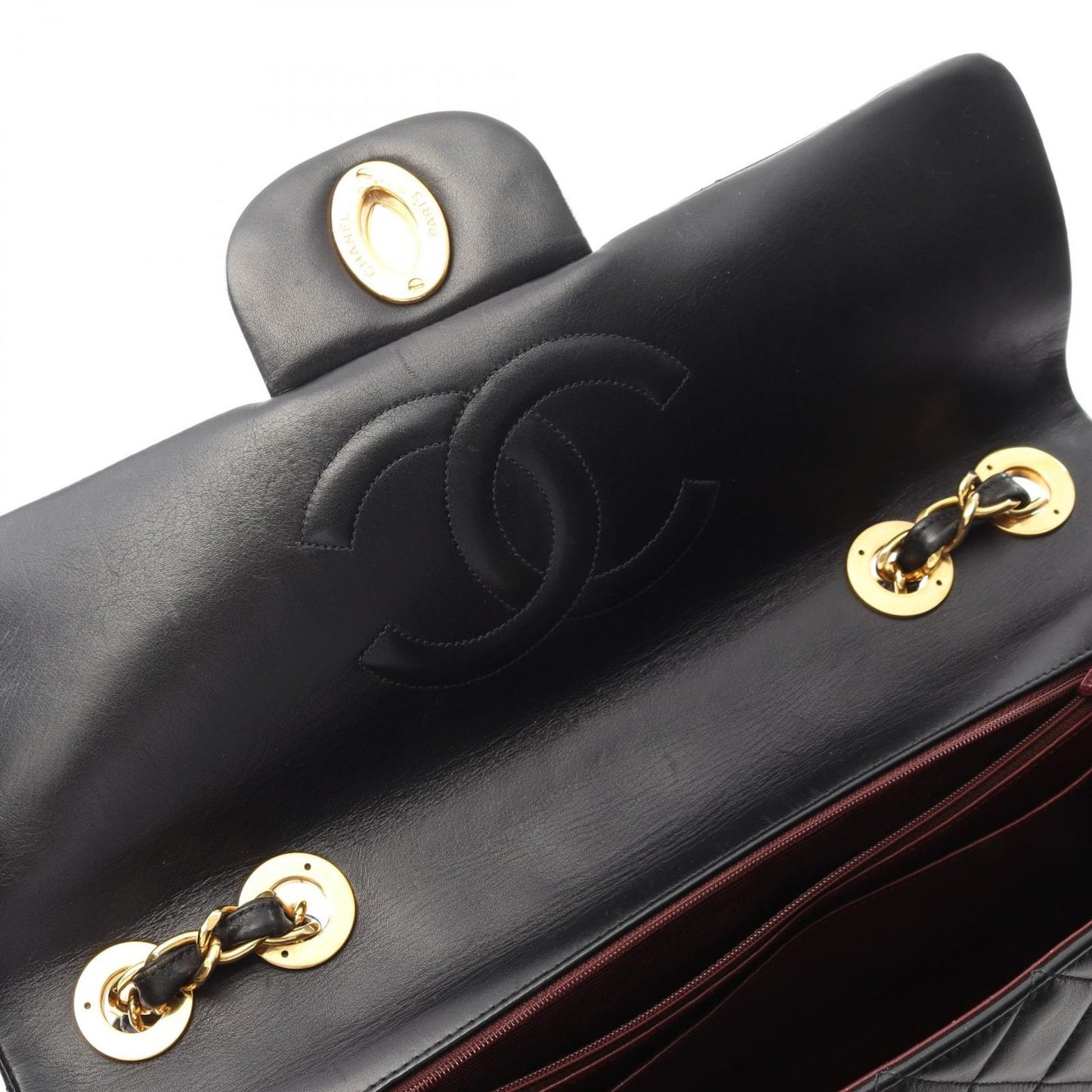 CHANEL De Camellia 34 Shoulder Bag in Black Lambskin