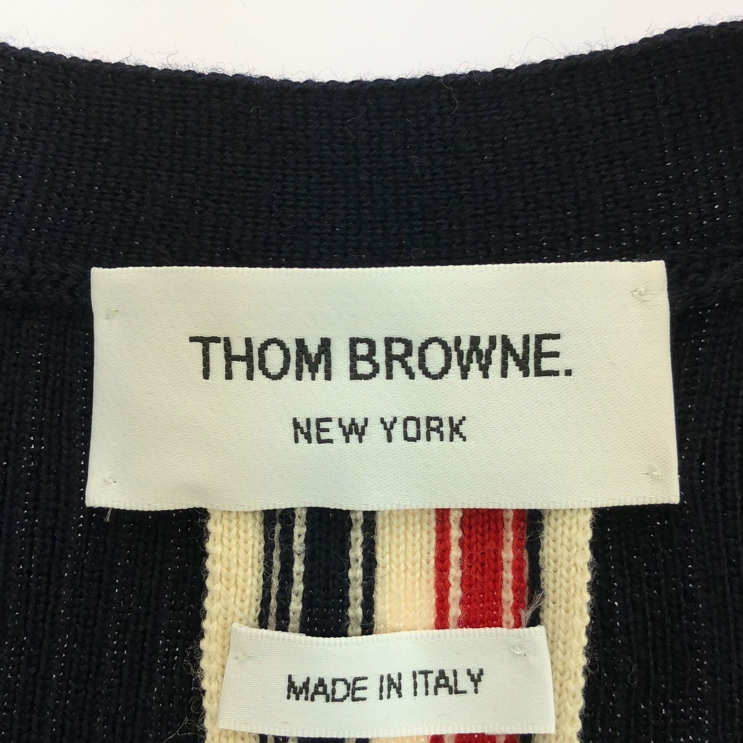 THOM BROWNE Dark Navy Multi-Color Long Cardigan - Size 40
