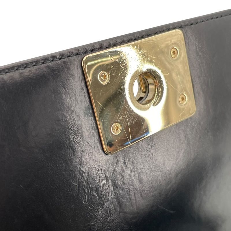 CHANEL Boy Chanel 20 Black Lambskin & Fur Shoulder Bag