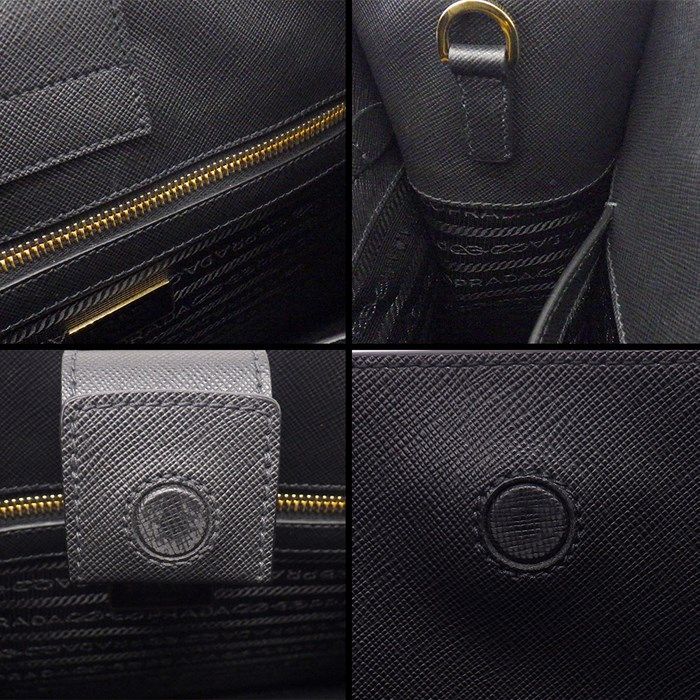PRADA Saffiano Leather Handbag 1BA118 in Black with Gold Accents