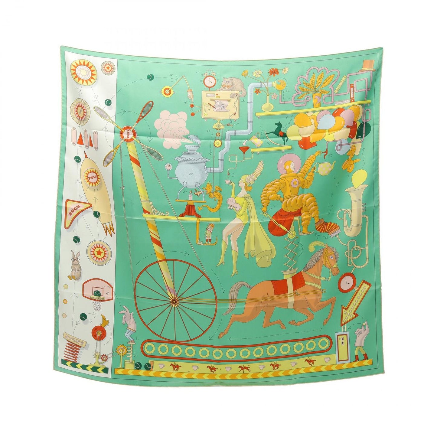 HERMES Silk Scarf 'Tea for Two' - Exquisite Green & Multicolor