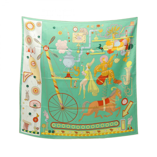 HERMES Silk Scarf 'Tea for Two' - Exquisite Green & Multicolor