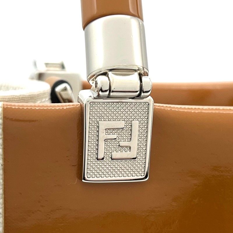 Fendi Sunshine Shopper Mini Handbag - Brown & Ivory Patent Canvas