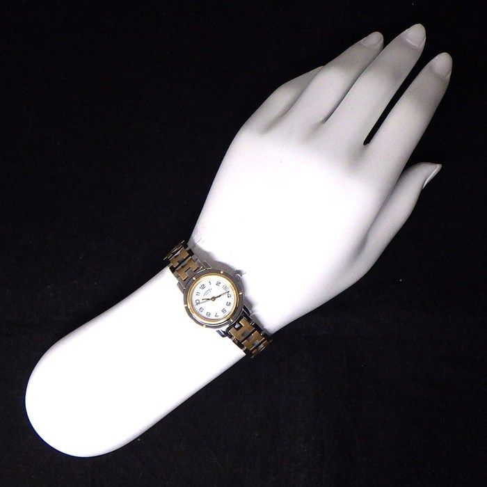 HERMES Clipper CL4.220 Quartz Watch - White Dial, Gold & Silver