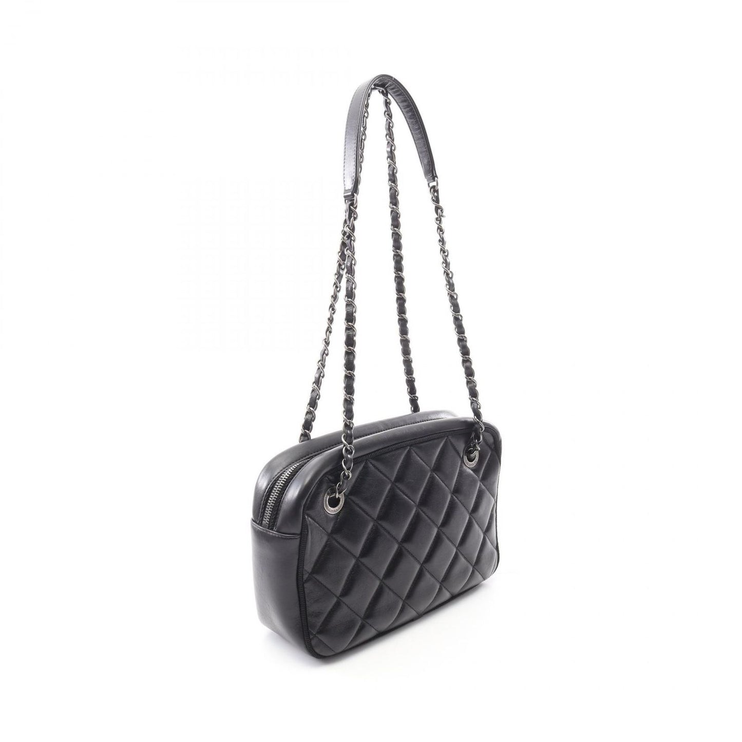 CHANEL Matelassé Black Lambskin Shoulder Bag with Chain