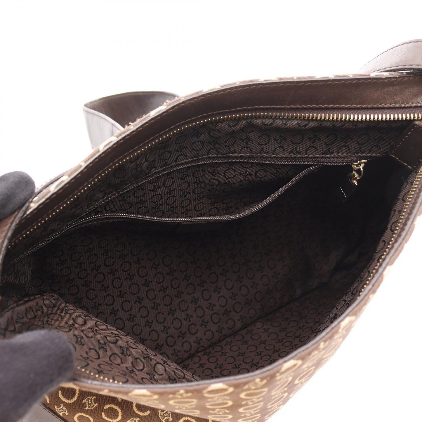 CELINE C Macadam Brown Canvas & Leather Shoulder Bag