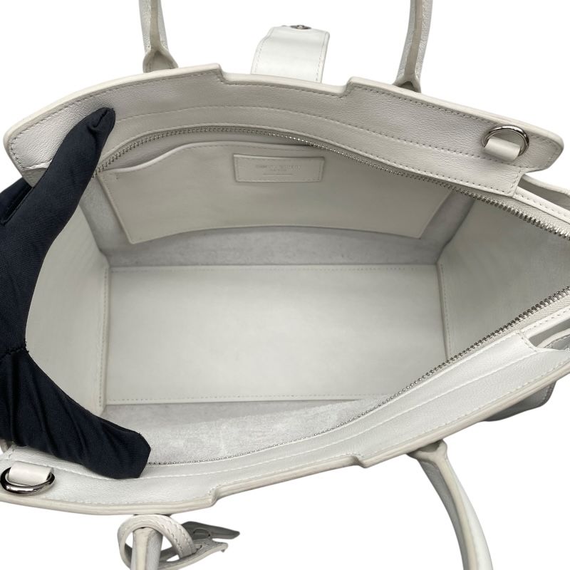 SAINT LAURENT Downtown Cabas White Croc-Embossed Leather Shoulder Bag