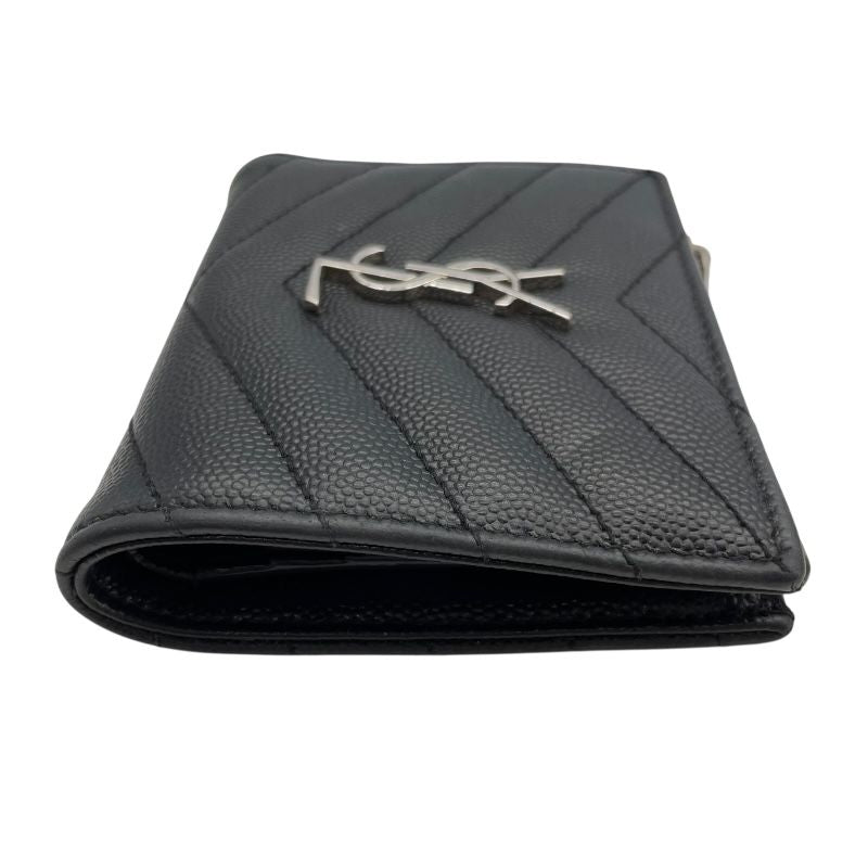 SAINT LAURENT V-Stitch Compact Black Leather Wallet for Women