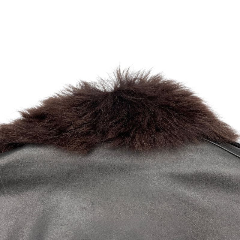 Yves Saint Laurent Black Faux Fur Collar Leather Peacoat - Size 48