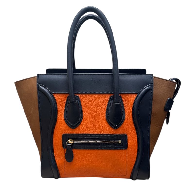 CELINE Luggage Micro Shopper in Orange & Navy Leather - Exclusive Handbag