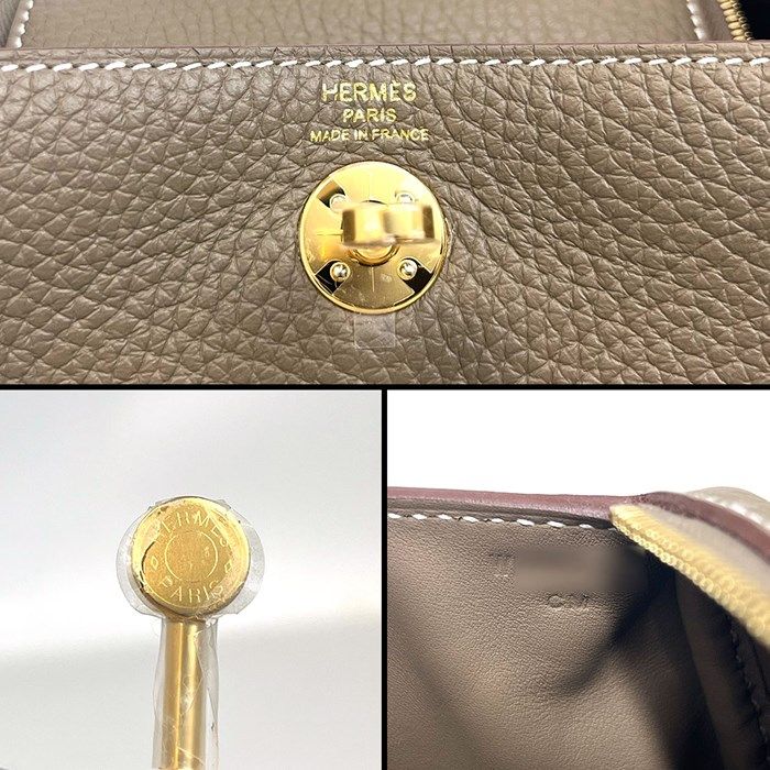 HERMES Lindy Mini Shoulder Bag in Etoupe with Gold Hardware - 2024