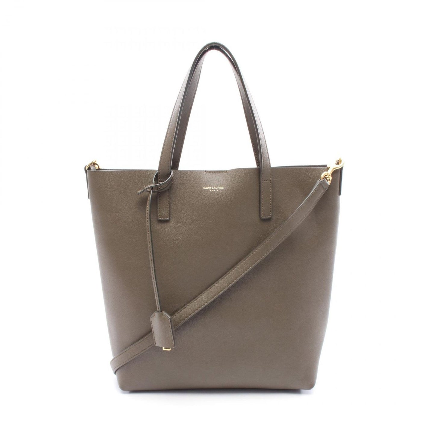 SAINT LAURENT Olive Leather Toy Shopping Tote Bag