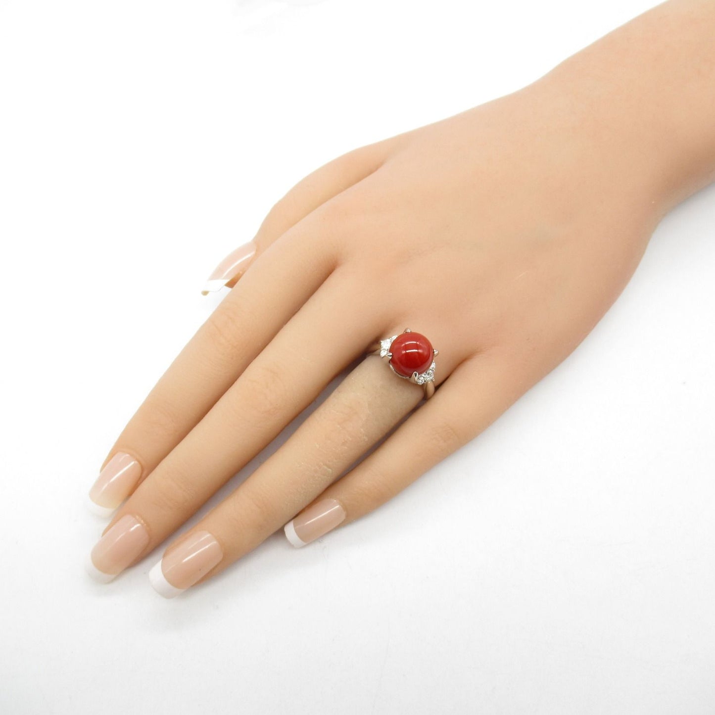 Exquisite Coral and Diamond Ring in Platinum - A Timeless Treasure