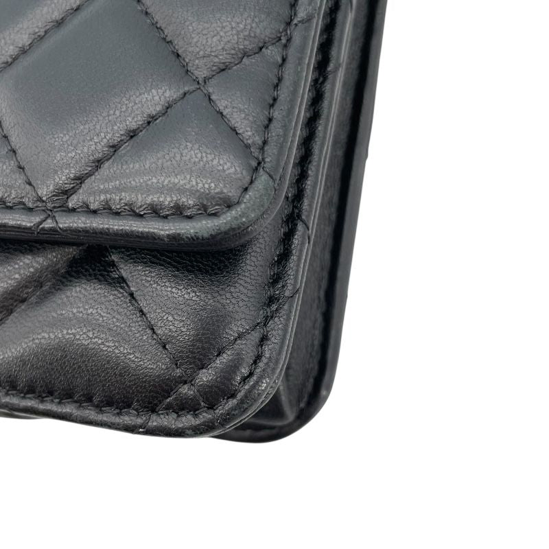 CHANEL Matelassé Chain Wallet A33814 - Black Lambskin with Gold Hardware