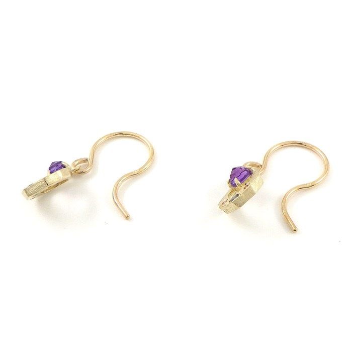 Amethyst, Iolite & Pink Sapphire Drop Earrings in K10 Yellow Gold