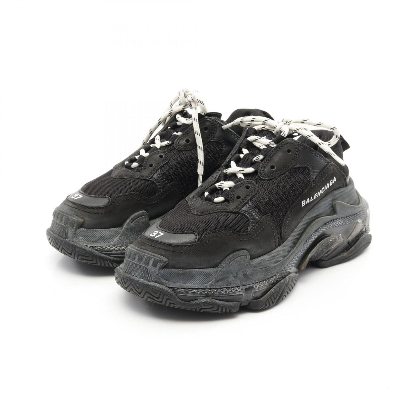 BALENCIAGA Triple S CLEAR SOLE Sneakers - Black Leather, Size 37