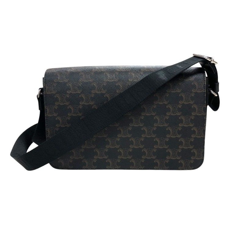 CELINE Flap Messenger Bag in Black Trionf Canvas & Leather