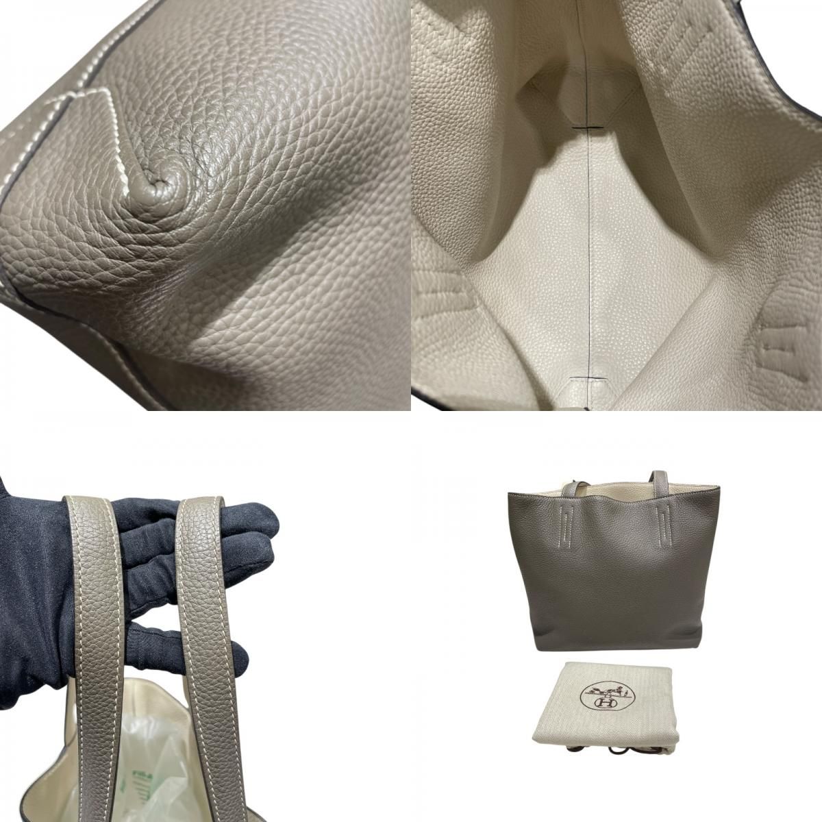 HERMES Double Sens 28 Tote Bag in Etain Beton Togo Leather