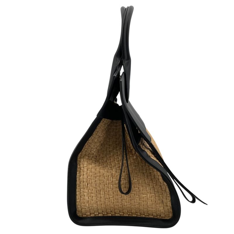 Salvatore Ferragamo Studio 2-Way Black Leather/Raffia Shoulder Bag