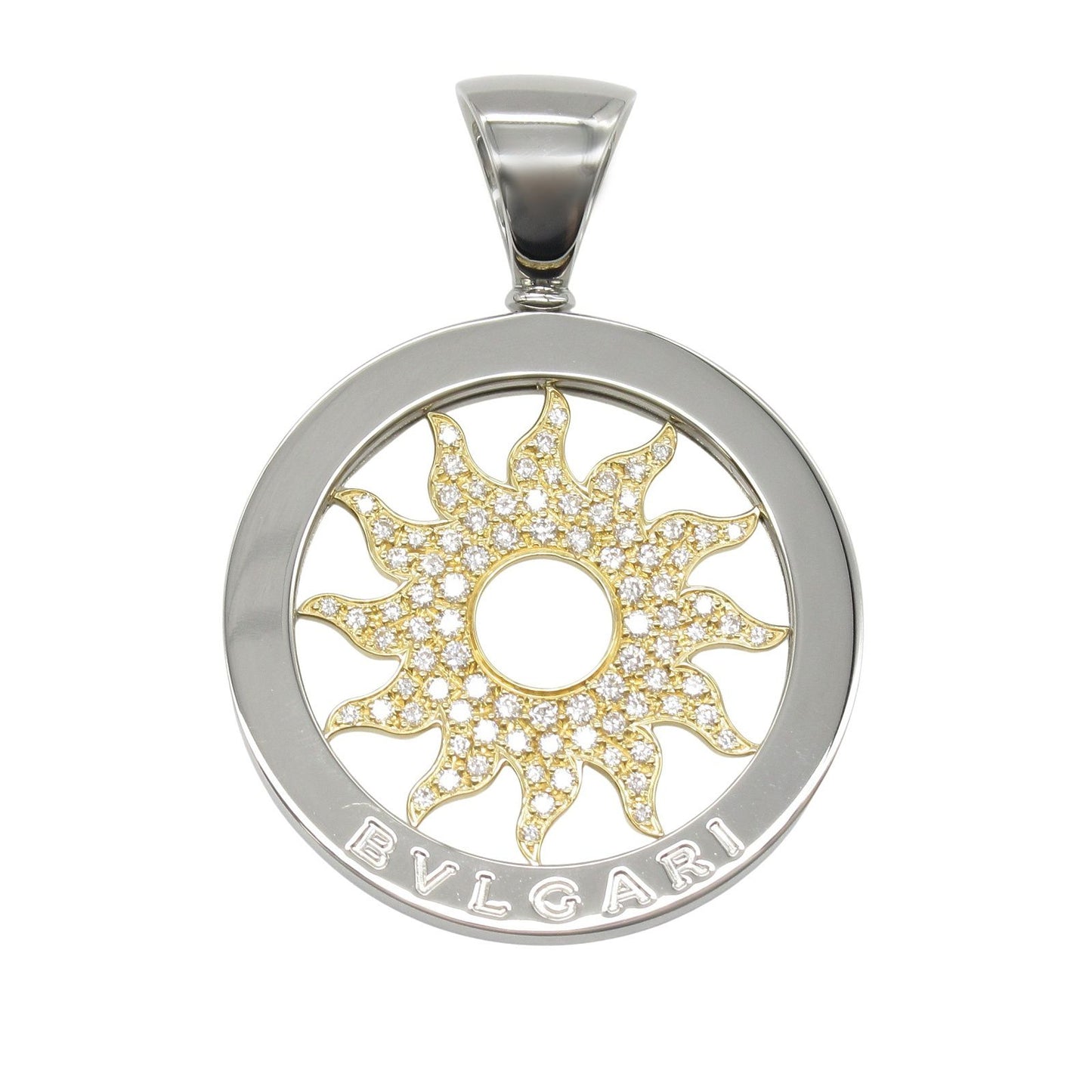 BVLGARI Tondo Sun Diamond Pendant in 18K Yellow Gold & Stainless Steel