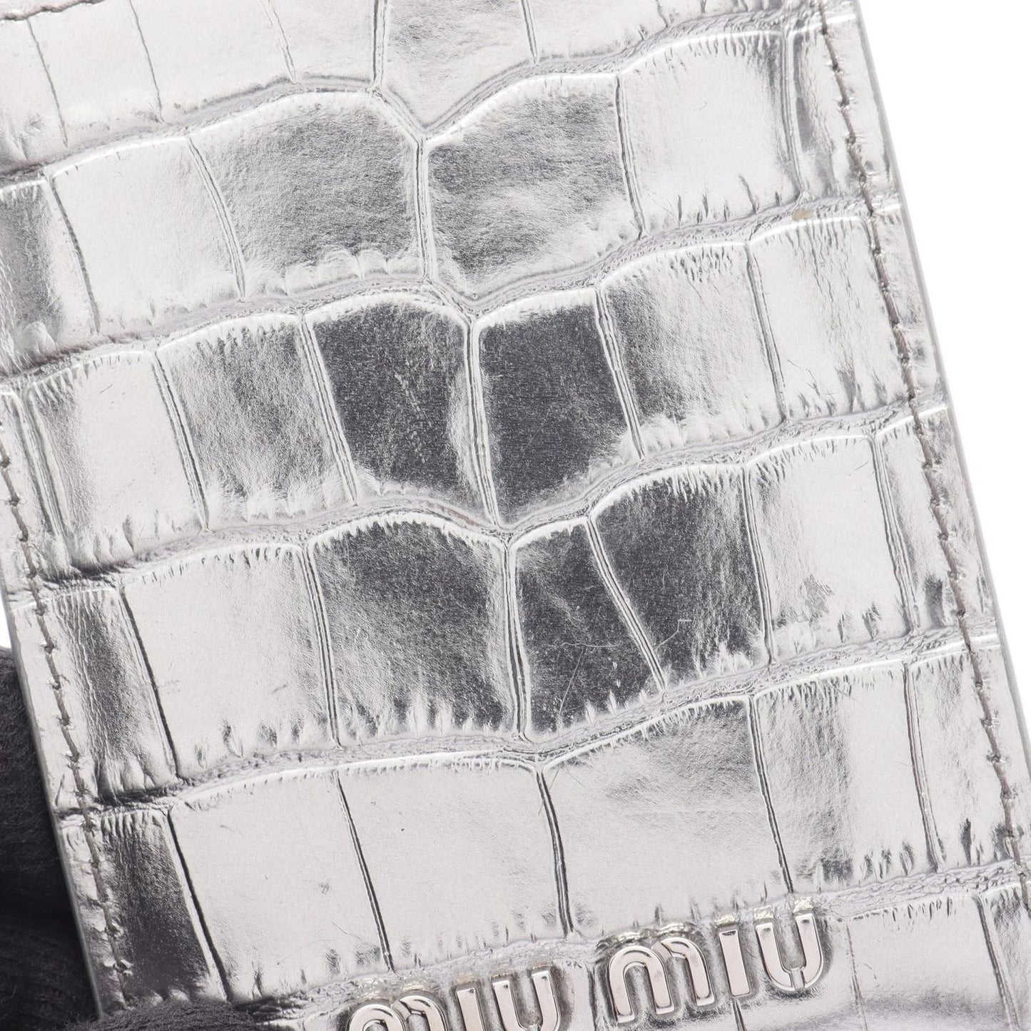 Miu Miu ST COCCO Silver Leather Card Case with Chain