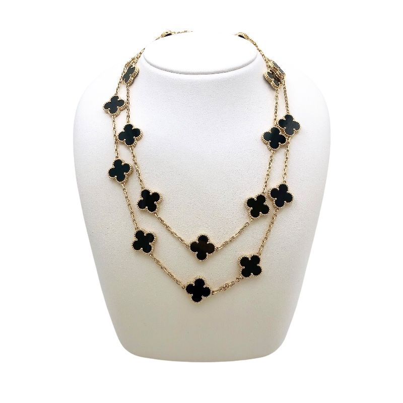 Van Cleef & Arpels Vintage Alhambra Long Necklace 750YG Onyx