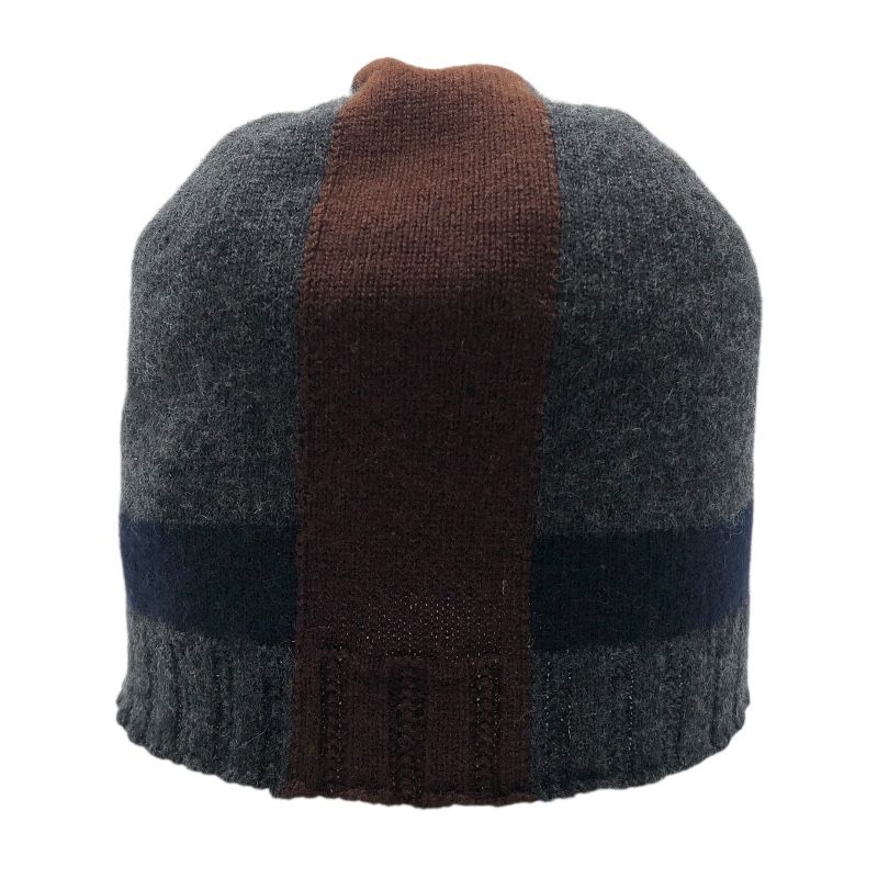 HERMES Wool Knit Cap in Gray, Brown, and Navy - Unisex Luxury Accessory