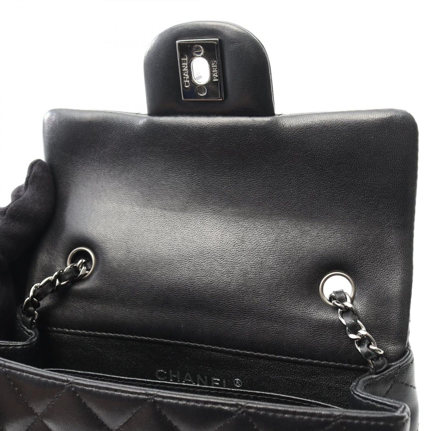CHANEL Mini Matelassé Shoulder Bag in Black Lambskin