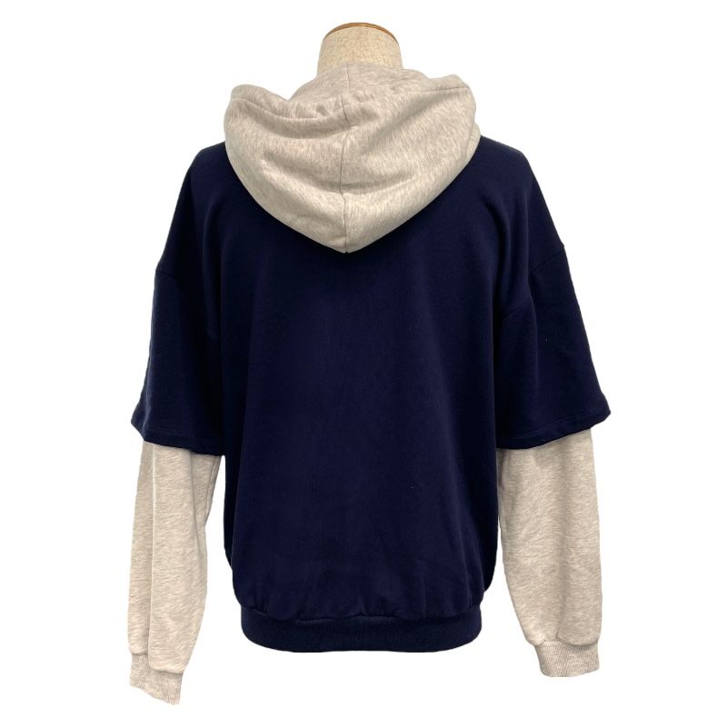 CELINE Logo Print Layered Sweat Hoodie - Navy Cotton, XS