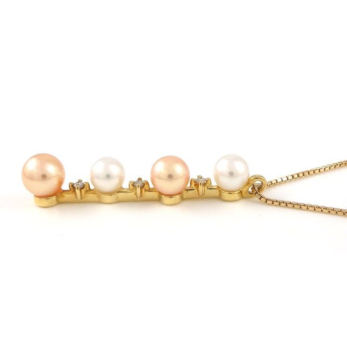 TASAKI Two-Tone Pearl Necklace with Diamonds in K18 Yellow Gold