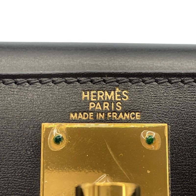 HERMES Kelly 28 Black Box Calf Shoulder Bag with Gold Hardware