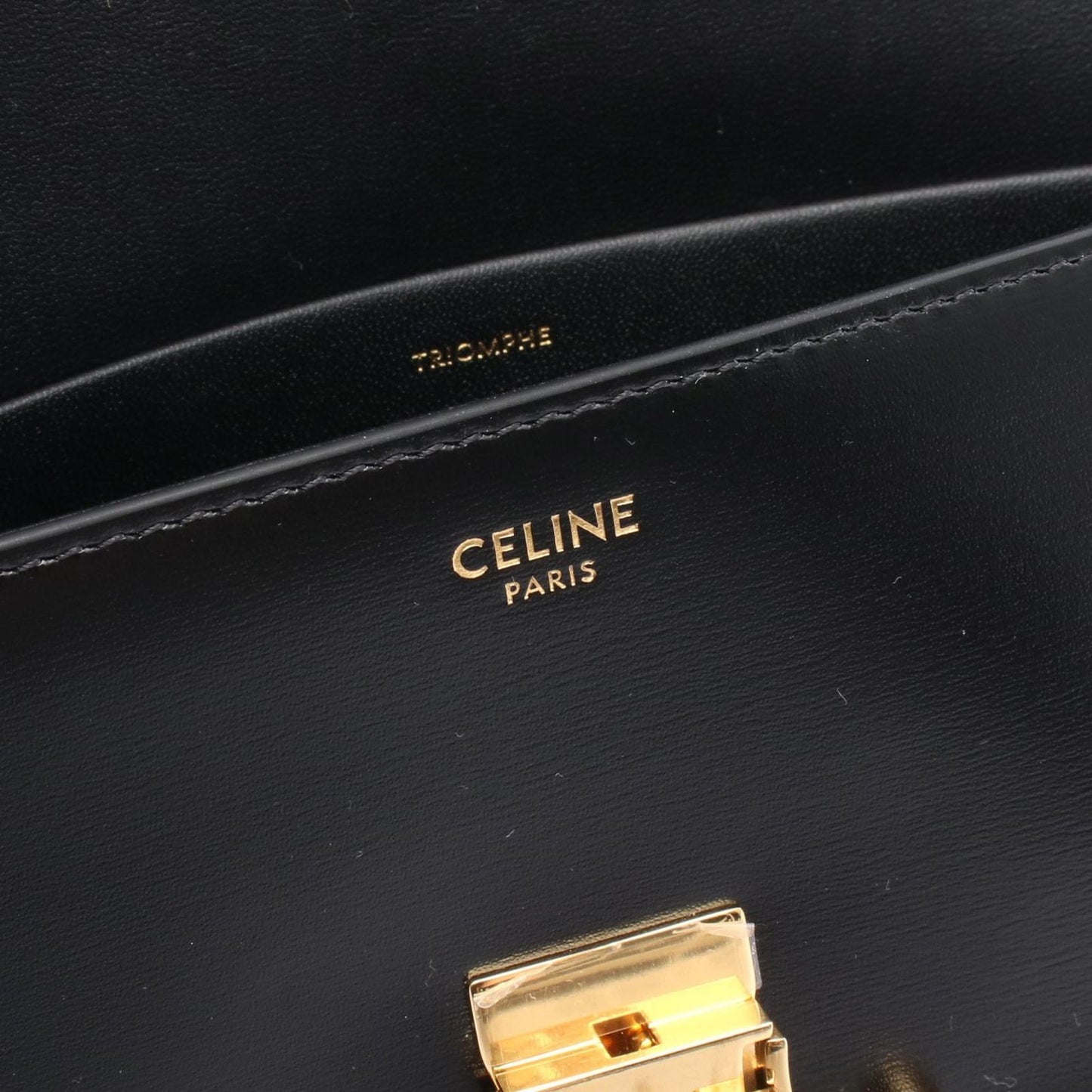 CELINE Claude Triomphe Shoulder Bag in Black Leather