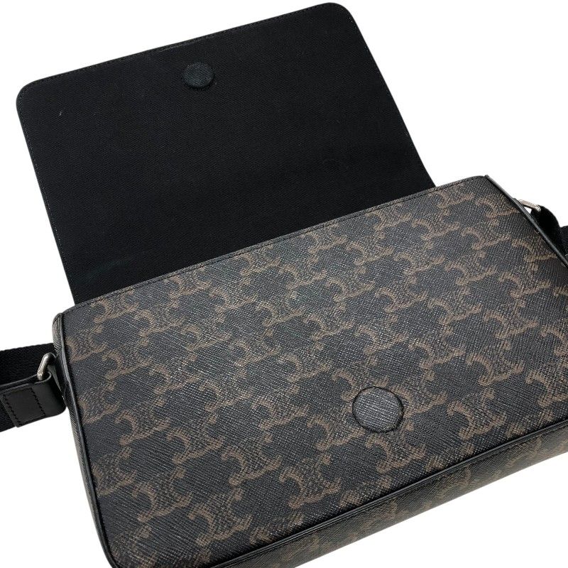 CELINE Flap Messenger Bag in Black Trionf Canvas & Leather