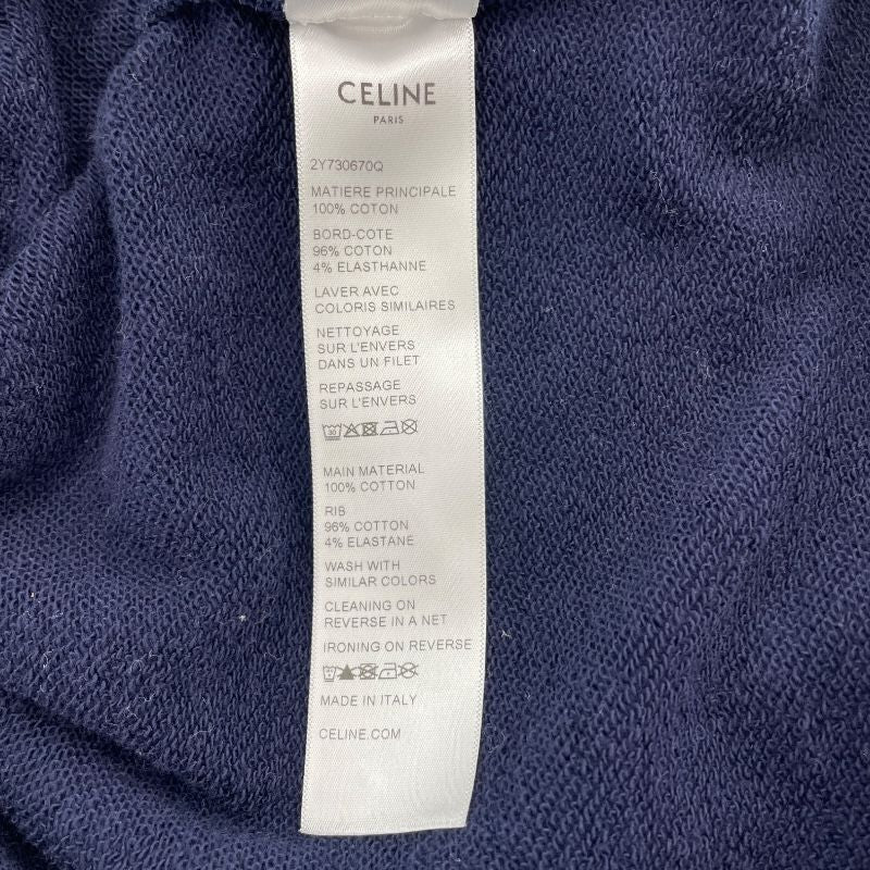 CELINE Logo Print Layered Sweat Hoodie - Navy Cotton, XS