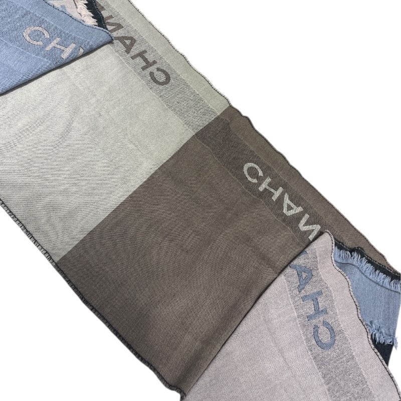 CHANEL Oversized Scarf in Gray, Blue & Beige - Cashmere, Silk & Wool