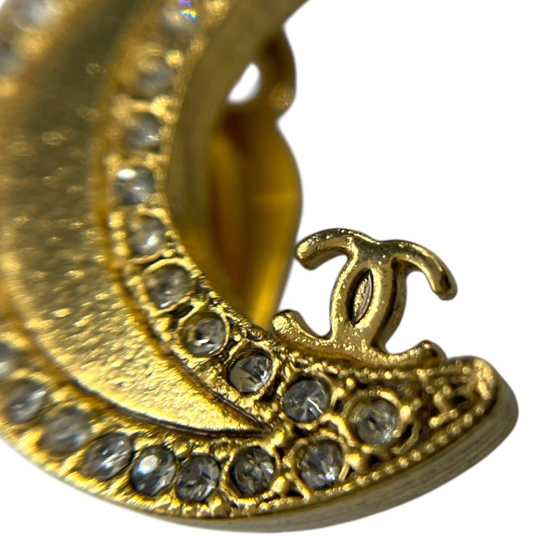 CHANEL Moon Earrings in Gold Metal and Strass - Exquisite Elegance