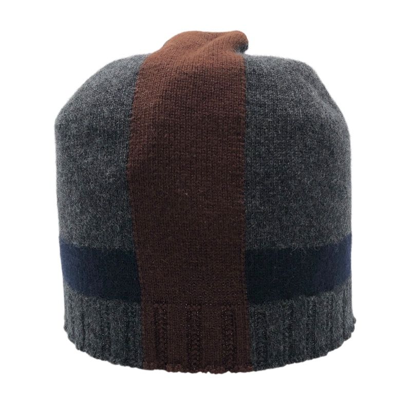 HERMES Wool Knit Cap in Gray, Brown, and Navy - Unisex Luxury Accessory