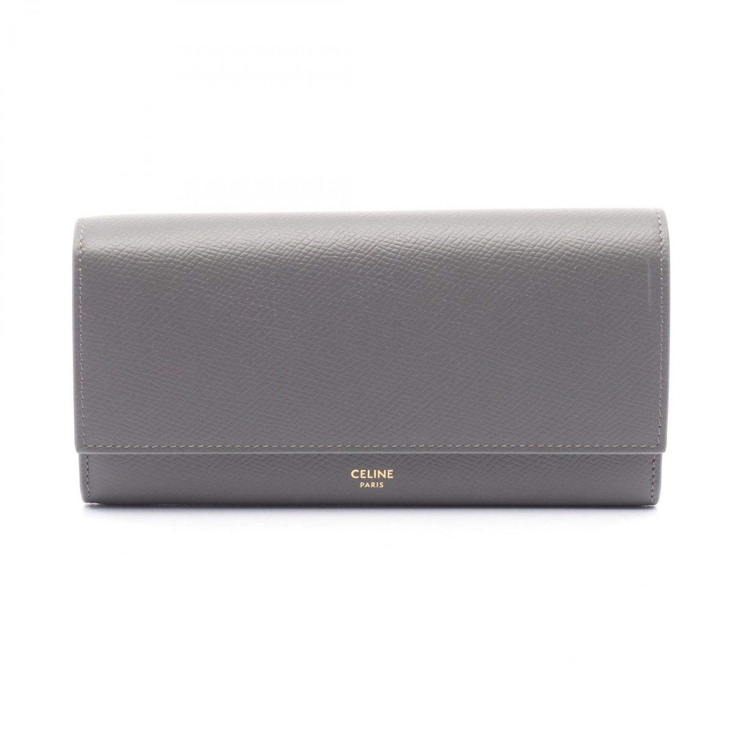 CELINE Charcoal Gray Leather Large Flap Wallet - Timeless Elegance