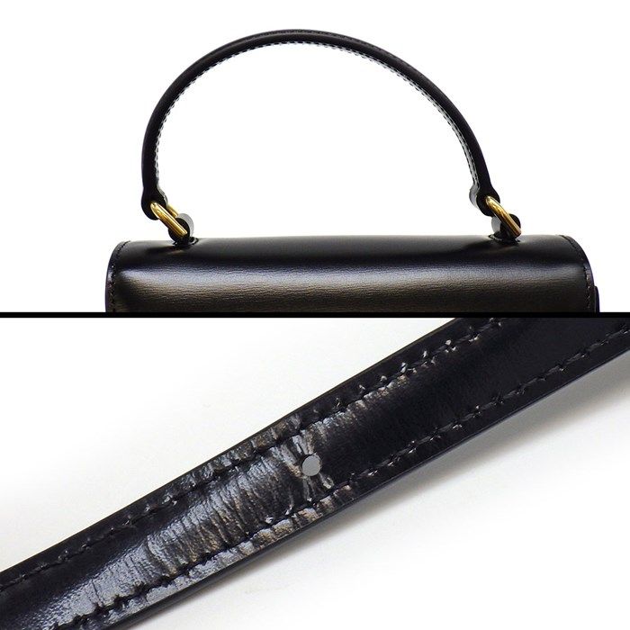 CELINE Triomphe Mini Buzas Claire Handbag in Black Shiny Calfskin