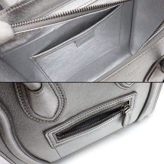 CELINE Luggage Nano Handbag in Metallic Silver - Timeless Elegance