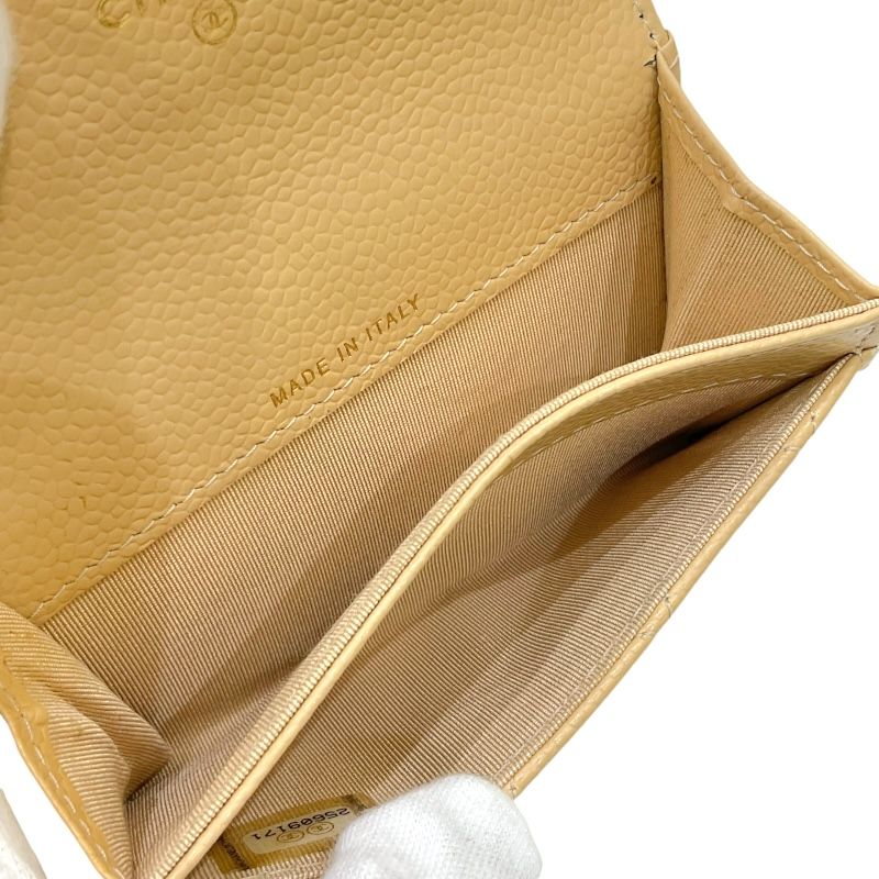 CHANEL Matelassé Flap Card Case AP0214 - Beige Caviar Leather