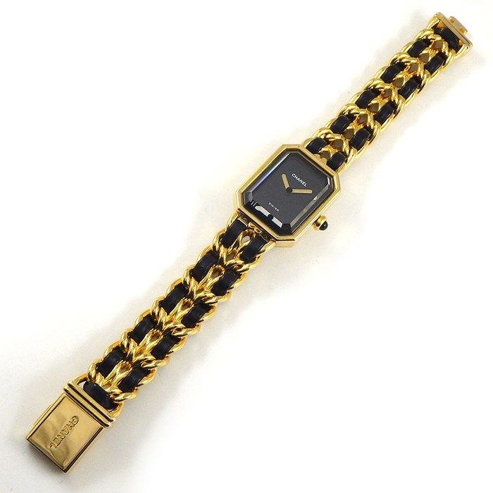 CHANEL Première M H0001 Octagonal Black Dial Gold-Plated Watch