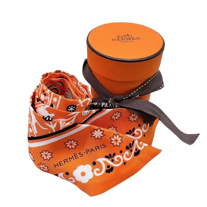 HERMES Twilly People du Vent Orange Silk Scarf - Exquisite Luxury