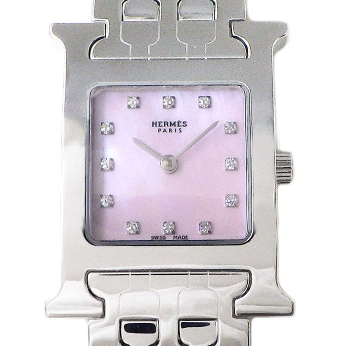 HERMES H-Watch HH1.210 with Diamond Index and Pink Shell Dial