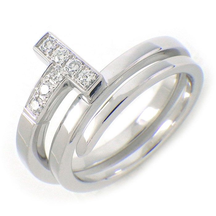 Tiffany & Co. T Square Ring with 7pt Diamond in K18 White Gold
