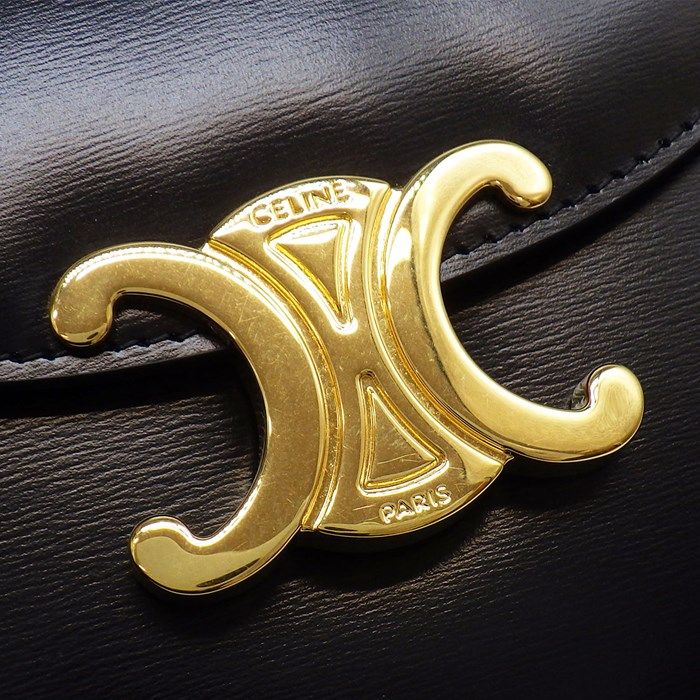 CELINE Triomphe Mini Buzas Claire Handbag in Black Shiny Calfskin